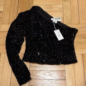 Black Sequin One-Shoulder Top